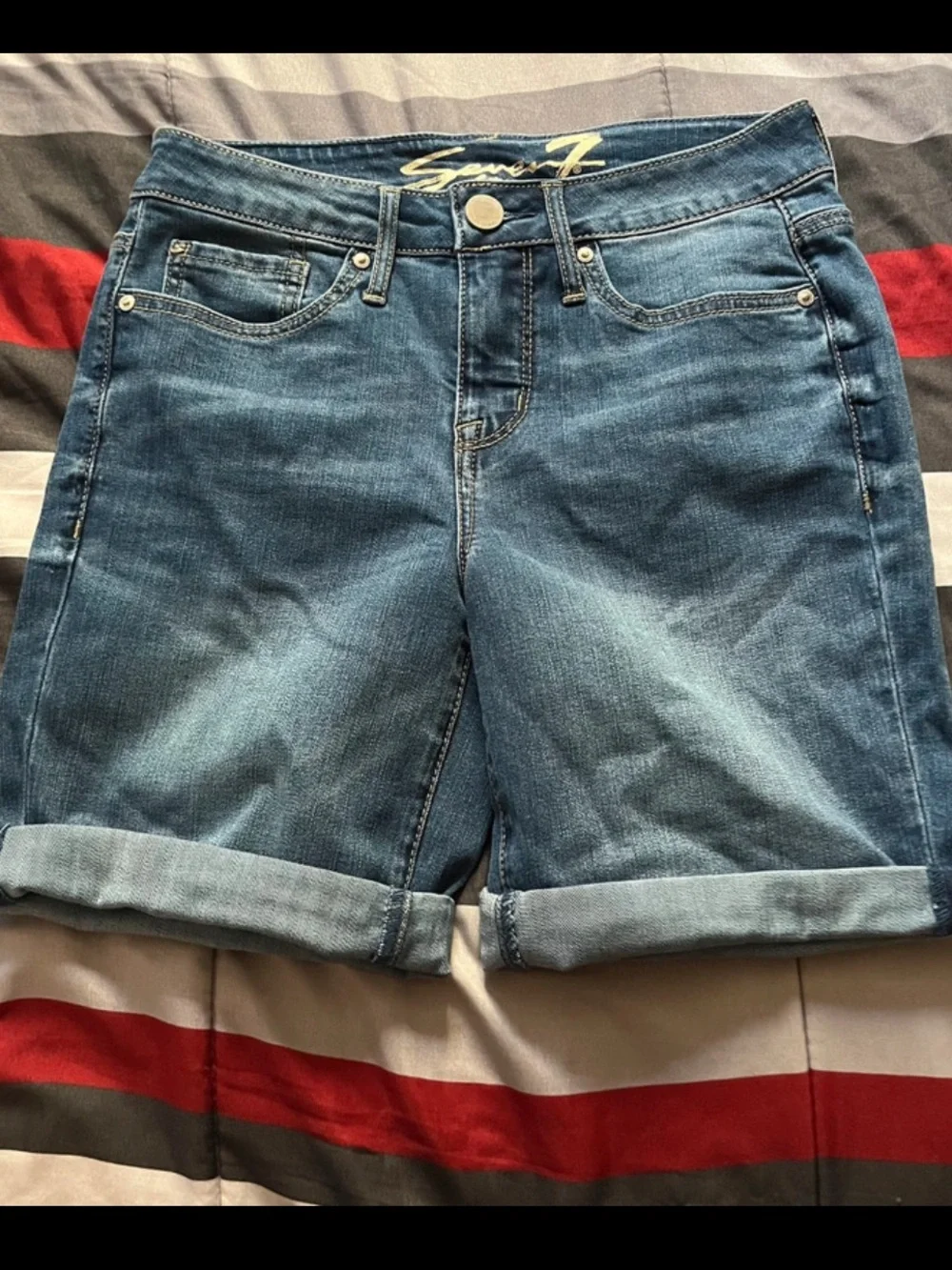 Seven7 Medium Blue Rolled Hem Denim Jean Shorts